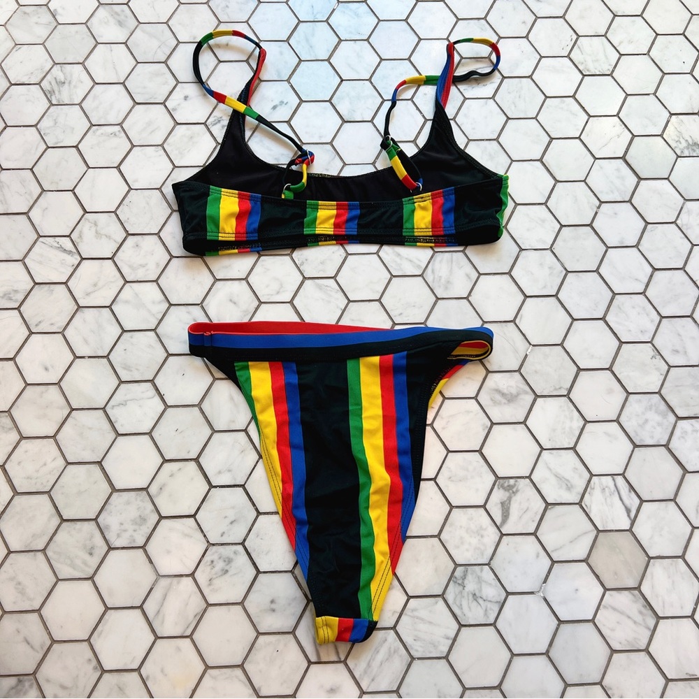 RIS-K Island Stripes Allure Bikini Top S + Horizon Bikini Bottom XS Swimwear - Picture 7 of 10